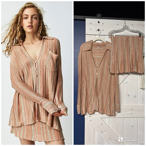 Free People Pants - Free People Beach Bash Sweater Set Size Medium Peach Rare